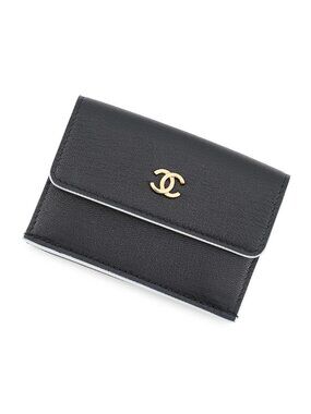 Chanel Trifold Wallet CC Logo Lambskin Compact Black